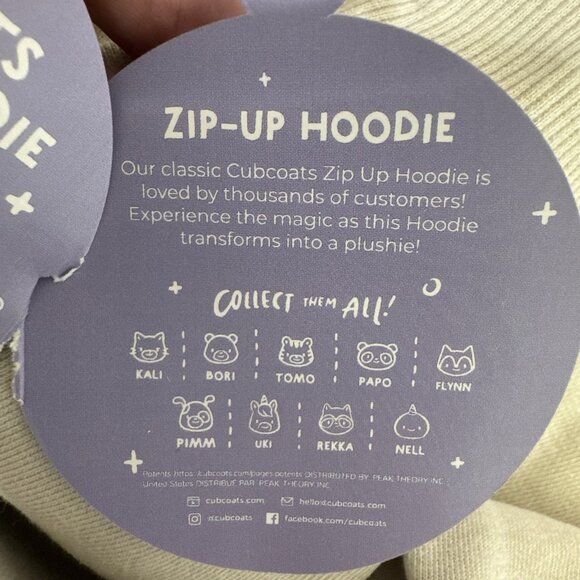 Cubcoats Zip Hoodie Zips Into Tomo Bear Plushie Unisex 8 Oatmeal NWT - Picture 8 of 12